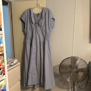 Anthropologie Blue and White Striped Midi Dress